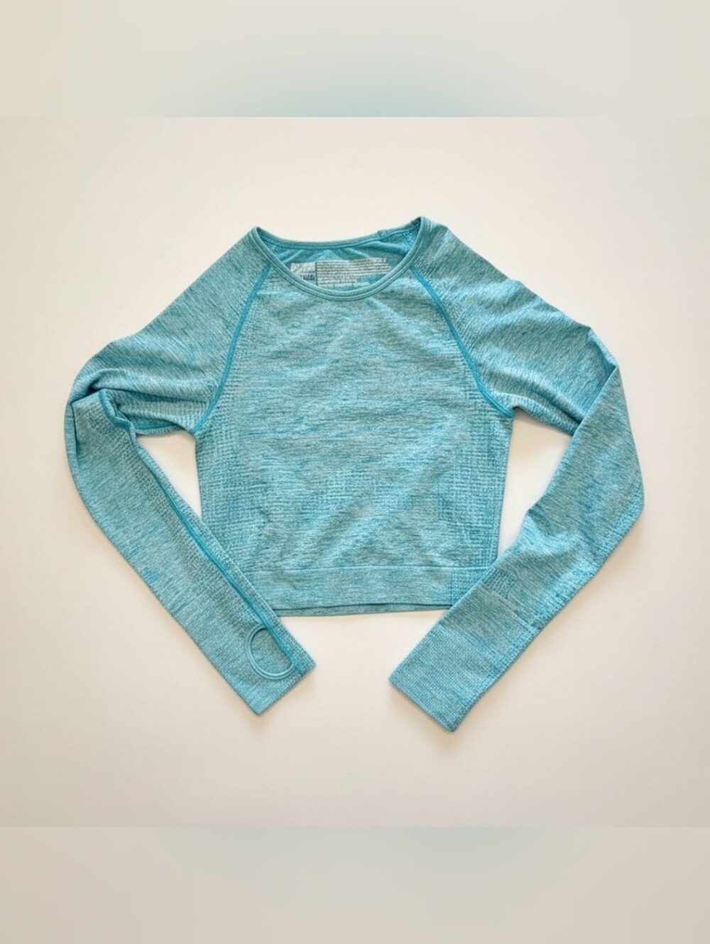 PINK Victoria’s Secret Seamless Cropped Long Sleeve Top Teal Blue Size Small